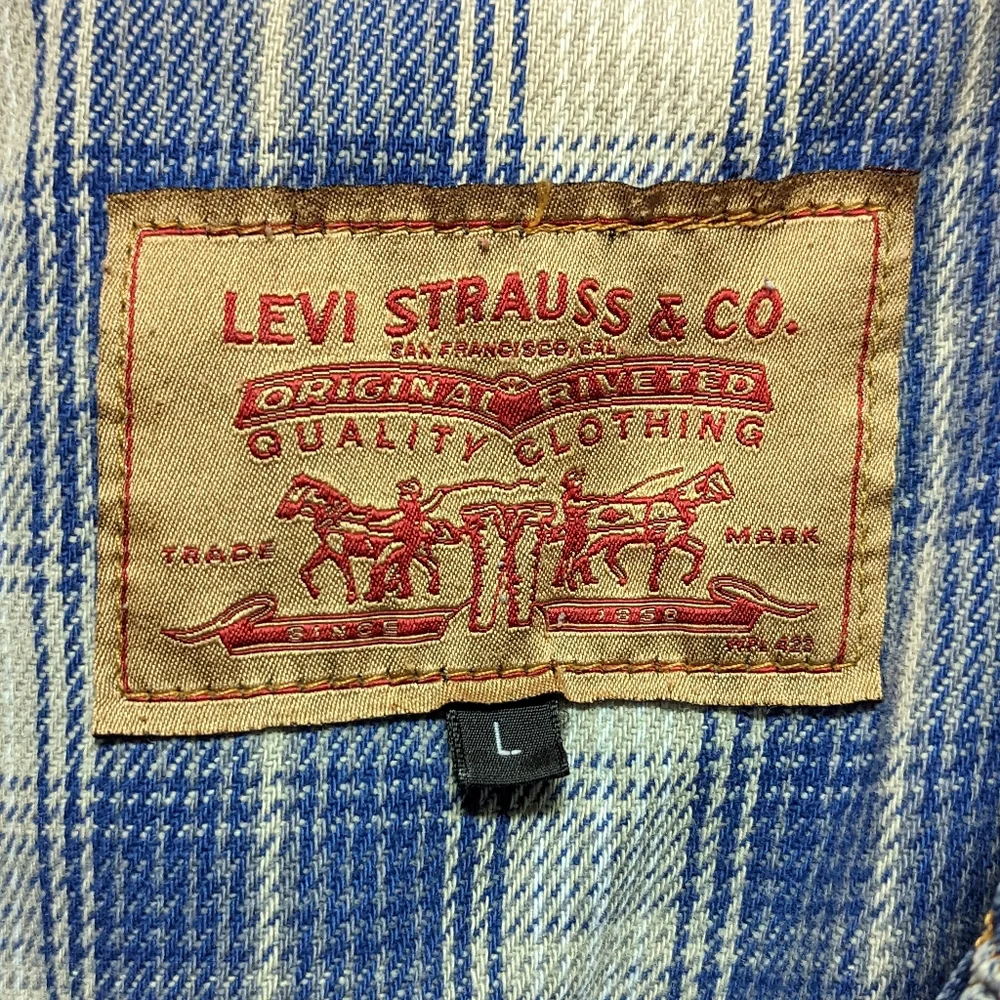 🎉HP Vtg Men's Levi's Trucker Jacket Denim Fleece Lining 100% Cotton USA 80's L - Picture 7 of 15